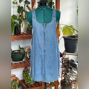 Denim Zip-Front Pinafore Dress